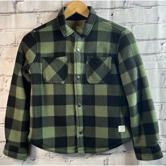 Weatherproof Vintage Boys Flannel Jacket Sherpa Small 7/8 Lined Green Plaid - Picture 8 of 10